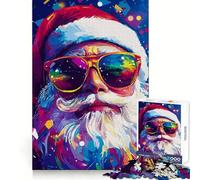Rompecabezas de 1000 Piezas de Papá Noel con Gafas de Sol para Adultos Mejora la Memoria y Alivia la ansiedad Bordes precisos Sorpresa navideña (38x52cm)