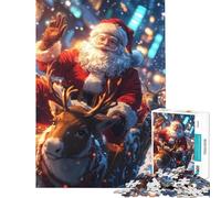 Rompecabezas de 1000 Piezas de Papá Noel en Trineo Diversión navideña para Hacer en casa Juguete Educativo para Mayores de 14 años (38x26cm)