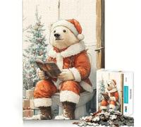 Rompecabezas de 1000 Piezas de Papá Noel Oso Polar Leyendo en el Inodoro para Adultos Juguete Inteligente y Divertido Bordes Suaves Regalo Ideal para Festivales (38x52cm)