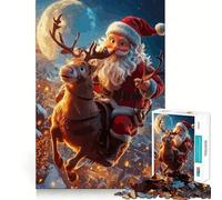 Rompecabezas de 1000 Piezas de Papá Noel y Sus Renos Volando, para Adultos Juguete Inteligente para el hogar Corte Suave Sorpresa navideña (38x52cm)