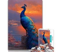 Rompecabezas de 1000 Piezas de Pavo Real Azul, Pintura al óleo, Rompecabezas para Adultos, 1000 Piezas, Juegos de relajación, Toda la Familia, 26x38cm