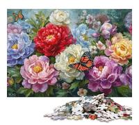 Rompecabezas de 1000 Piezas de peonías y Mariposas Vibrantes, Rompecabezas de Madera para Adolescentes, Rompecabezas Divertidos de 1000 Piezas (75 x 50 cm)