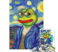 Rompecabezas de 1000 Piezas de Pepe la Rana Parodia de La Noche Estrellada Rompecabezas para Adultos Desafío difícil Ayuda a ejercitar el Cerebro cumpleaños 38x52cm