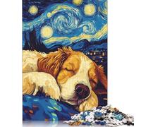 Rompecabezas de 1000 Piezas de Perro durmiendo bajo una Noche Estrellada, Rompecabezas de Madera para Adultos y decoración del hogar, 1000 Piezas (75 x 50 cm)