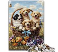 Rompecabezas de 1000 Piezas de Perro en Cesta de Flores para Adolescentes Un Juego desafiante Ideal para Regalar a Toda la Familia (38x26cm)