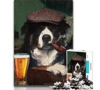 Rompecabezas de 1000 Piezas de Perro Pastor Australiano fumando para Adolescentes, 1000 Piezas, Juego Familiar antiestrés, desafío difícil, Regalo de Amigo Secreto, 50x75cm