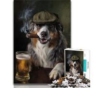 Rompecabezas de 1000 Piezas de Perro Pastor Australiano fumando para Adultos y Adolescentes, Juguetes educativos, Juegos antiestrés, Regalos geniales y Juguetes de 38x26cm