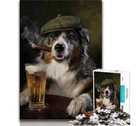Rompecabezas de 1000 Piezas de Perro Pastor Australiano fumando Rompecabezas de 1000 Piezas para Adolescentes y Adultos Decoración de Pared cumpleaños y Navidad Adecuado para 14 y