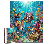 Rompecabezas de 1000 piezas de perros submarinos Beagle, rompecabezas de arte de mascotas para desafiantes juegos familiares, aventura en el mar, rompecabezas de bricolaje para decoración de pared del