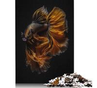 Rompecabezas de 1000 Piezas de pez Betta Dorado y Negro Cuadrado para Adultos, Rompecabezas de Madera, Juego desafiante, Rompecabezas de 1000 Piezas (75 x 50 cm), Regalos navideños.
