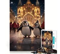 Rompecabezas de 1000 Piezas de Pingüinos en la Ciudad Navideña para Adultos Juguete para el hogar Disfrute de un Corte Fino Regalo Ideal para Papá Noel (38x52cm)