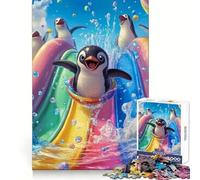 Rompecabezas de 1000 Piezas de pingüinos en toboganes acuáticos para Adolescentes Juguete de lógica para Jugar en Grupo Corte de precisión Regalo Original (38x26cm)