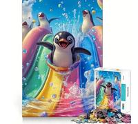 Rompecabezas de 1000 Piezas de pingüinos en toboganes acuáticos para Adolescentes Juguete de lógica para Jugar en Grupo Corte de precisión Regalo Original (38x26cm)