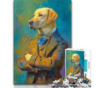 Rompecabezas de 1000 Piezas de Pintura al óleo de Labrador Amarillo para Adultos y Adolescentes Juguete Educativo Toda la Familia (38x26cm)