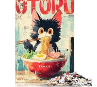 Rompecabezas de 1000 Piezas de Ramen Cat Adventure, Rompecabezas creativos Cuadrados de Madera para Adultos, 1000 Piezas (75 x 50 cm)