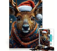 Rompecabezas de 1000 Piezas de Renos con Gorro y Bufanda de Papá Noel para Adolescentes Refuerza la Memoria Divertido y Tranquilo Borde de Calidad Regalo Ideal (38x52cm)