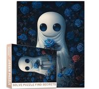 Rompecabezas de 1000 piezas de rosas fantasmas, flores azules, pintura al óleo de 27 x 20 pulgadas, personajes de dibujos animados, arte de Halloween, rompecabezas coloridos para decoración del hogar