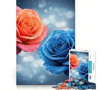 Rompecabezas de 1000 Piezas de Rosas Naranjas y Azules para Adolescentes Juguete Relajante Que estimula la Memoria y fortalece los Bordes Regalo Premium (38x26cm)