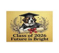 Rompecabezas de 1000 piezas de San Bernardo con texto en inglés "Congrats Grad" para adultos, rompecabezas de madera para diploma de graduación, decoraciones de patrón de clase de 2026 para