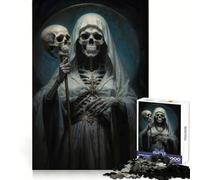 Rompecabezas de 1000 Piezas de Santa Muerte con túnica Blanca para Adolescentes Juguete Intelectual para Disfrutar en Familia Corte de Calidad (38x26cm)