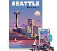 Rompecabezas de 1000 Piezas de Seattle City WA Travel Art para Adultos Smart Reason Toy Home Enjoy Sharp Edge Santa Wish Item (50x75cm)