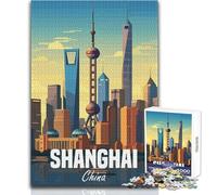 Rompecabezas de 1000 Piezas de Shanghái, China, un pasatiempo Tranquilo y satisfactorio, Juguete de Corte de precisión Entrelazado, tamaño 50x75cm