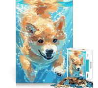 Rompecabezas de 1000 Piezas de Shiba Inu Nadando bajo el Agua para Adultos Mejora la Memoria Alegría Familiar Diseño para armar Elige tu Deseo de Papá Noel 38x52cm
