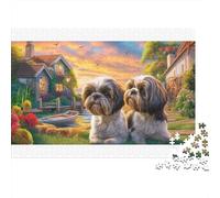 Rompecabezas de 1000 Piezas de Shih Tzu, 100% cartón Reciclado, trío de Shih Tzu en un Pueblo. para Adultos y niños. Un Reto Que estimula la Mente. 52 x 38 cm / 1000 Piezas.