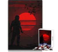 Rompecabezas de 1000 Piezas de Silueta de Ninja con Espadas al Atardecer, pasatiempo Tranquilo y satisfactorio, Juguete de Corte de precisión Entrelazado, tamaño 38x26cm