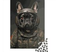 Rompecabezas de 1000 Piezas de Soldado Bulldog francés, Rompecabezas creativos Cuadrados para Adultos y Rompecabezas de Madera, Juego desafiante, 1000 Piezas (75 x 50 cm)