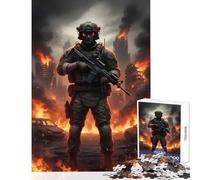 Rompecabezas de 1000 Piezas de Soldado en Ciudad en Llamas Juguetes antiestrés Gran Regalo para Juegos educativos con Piezas de Forma aleatoria Totalmente entrelazadas tamaño 38x26cm