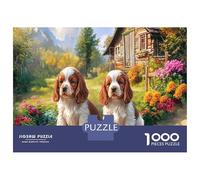 Rompecabezas de 1000 Piezas de Springer Spaniel, Papel Reciclado para Dos Brittany Spaniels, Entorno de Jardín Rústico, Juego Educativo Desafío Extremadamente Difícil y Regalo Ideal, 52x38cm