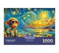 Rompecabezas de 1000 Piezas de Starry Monkey, Arte Nocturno Estrellado para Adultos, Juego Educativo, decoración del hogar, desafío, Alta dificultad, Regalos de cumpleaños, 52 x 38 cm/1000 Piezas