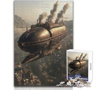 Rompecabezas de 1000 Piezas de Steampunk Airship Over City Juego Divertido de Aprendizaje Consciente Celebraciones alegres Tamaño 38x52cm
