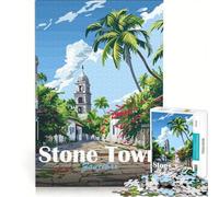 Rompecabezas de 1000 Piezas de Stone Town Zanzíbar Juego de ingenio Actividades Familiares con póster y Hoja de Preguntas a Juego 50x75cm