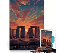 Rompecabezas de 1000 Piezas de Stonehenge al Atardecer en Pixel Art para Adultos y Adolescentes Mejora la Memoria, relájate, Corta con precisión, Regalo Encantador 38x52cm