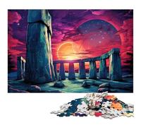 Rompecabezas de 1000 Piezas de Stonehenge psicodélico de Noche para niños Rompecabezas de Papel Juegos educativos para Adultos (tamaño 38 x 26 cm)