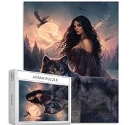 Rompecabezas de 1000 piezas de The Wolf and The Girl para adultos, arte de fondo de lago del bosque, rompecabezas colorido para decoración del hogar, regalos, rompecabezas familiar, perfecto para