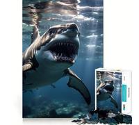 Rompecabezas de 1000 Piezas de tiburón Blanco para Adolescentes Juego de concentración Mental Corte de precisión Bordes Lisos Ideal para Rellenar Calcetines navideños (38x52cm)