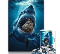 Rompecabezas de 1000 Piezas de Tiburones y Barcos Piratas para Adolescentes Juegos educativos decoración del hogar y Regalos para Toda la Familia (38x26cm)