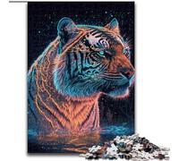 Rompecabezas de 1000 Piezas de Tigre neón de Madera, Ideal para Regalar en Navidad, con Ilustraciones humorísticas y Detalles de 50x75cm para cumpleaños, Fiestas, Navidad y Halloween