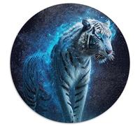 Rompecabezas de 1000 Piezas de Tigre Siberiano de tormenta de Nieve,Redondo,de Papel, Adolescentes,Ideal para Reducir el estrés, Genial para la Familia