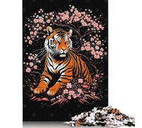 Rompecabezas de 1000 Piezas de Tigre y Sakura, Rompecabezas creativos Cuadrados para Adultos y Rompecabezas de Madera, Juego desafiante, 1000 Piezas (75 x 50 cm)