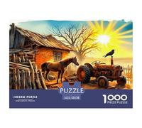 Rompecabezas de 1000 Piezas de Tractor, Divertido y desafiante Juego Familiar: Granja, Caballos, Granero rústico, Vibrante y nostálgico para Adultos y niños. Gran Idea de Regalo. 52x38cm1000pcs