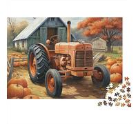 Rompecabezas de 1000 Piezas de Tractor Vintage de Granja, Tractor Naranja y Calabaza para Adultos, Juego Educativo, decoración del hogar, desafío difícil, Regalo de cumpleaños, 52x38cm/1000 Piezas