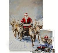 Rompecabezas de 1000 Piezas de Trineo de Renos de Papá Noel para Adultos, Juguete Inteligente, Divertido y Casual, decoración de Pared con Bordes Lisos (38x52cm)