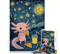 Rompecabezas de 1000 Piezas de un ajolote Comiendo Pizza bajo una Noche Estrellada para adolescentesHabilidad analítica, Tiempo Libre Consciente, ensamblaje Perfecto, (50x75cm)