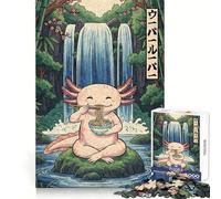 Rompecabezas de 1000 Piezas de un ajolote Comiendo Ramen Junto a una Cascada para adolescentesIdeal para desarrollar la Capacidad de razonamiento,Relajarse y divertirseRegalo cumpleaños