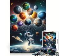Rompecabezas de 1000 Piezas de un Astronauta con Globos de Planetas para adultosEjercicio de razonamientoEscapada conscienteBordes de Primera calidadRegalo navideño (38x26cm)