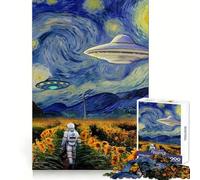 Rompecabezas de 1000 Piezas de un Astronauta en un Campo de Girasoles con ovnis para Adolescentes Ideal para ejercitar la Memoria, Relajarse y divertirse Bordes limpios (38x26cm)